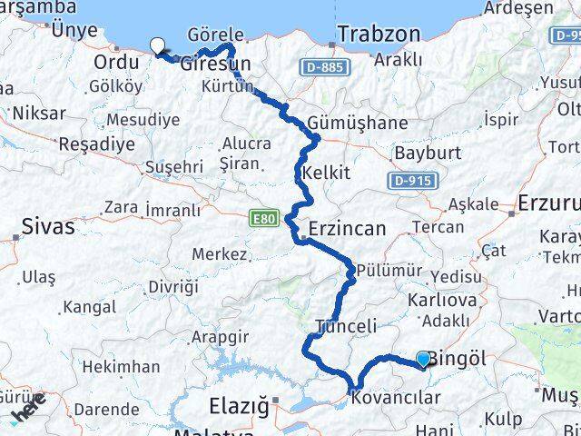 Bingöl Bulancak Giresun Arası Kaç Km - Yol Haritası