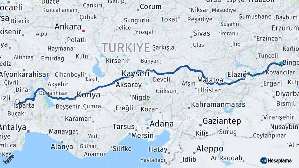 Bingöl Burdur Arası Kaç Km - Yol Haritası