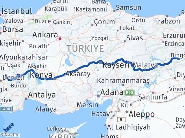 Bingöl Çal Denizli Arası Kaç Km - Yol Haritası