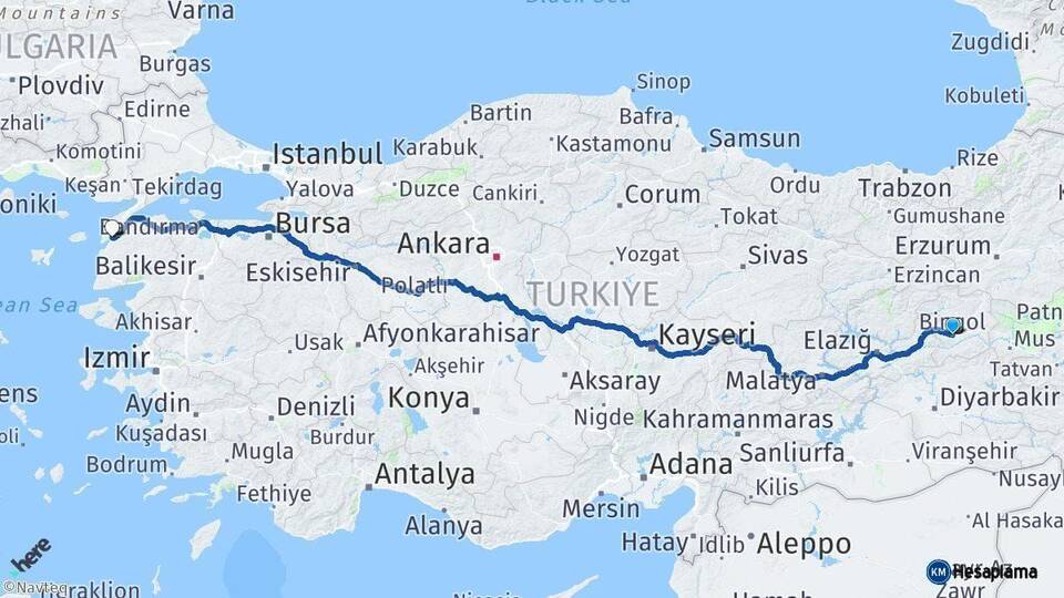 Bingöl Çanakkale Arası Kaç Km - Yol Haritası
