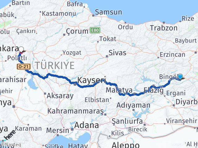 Bingöl Çankaya Ankara Arası Kaç Km - Yol Haritası