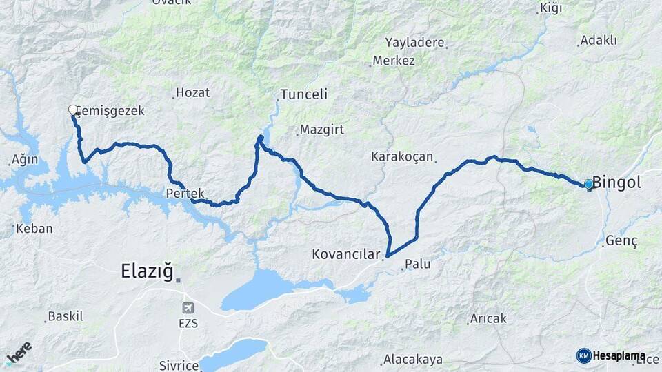 Bingöl Çemişgezek Tunceli Arası Kaç Km - Yol Haritası