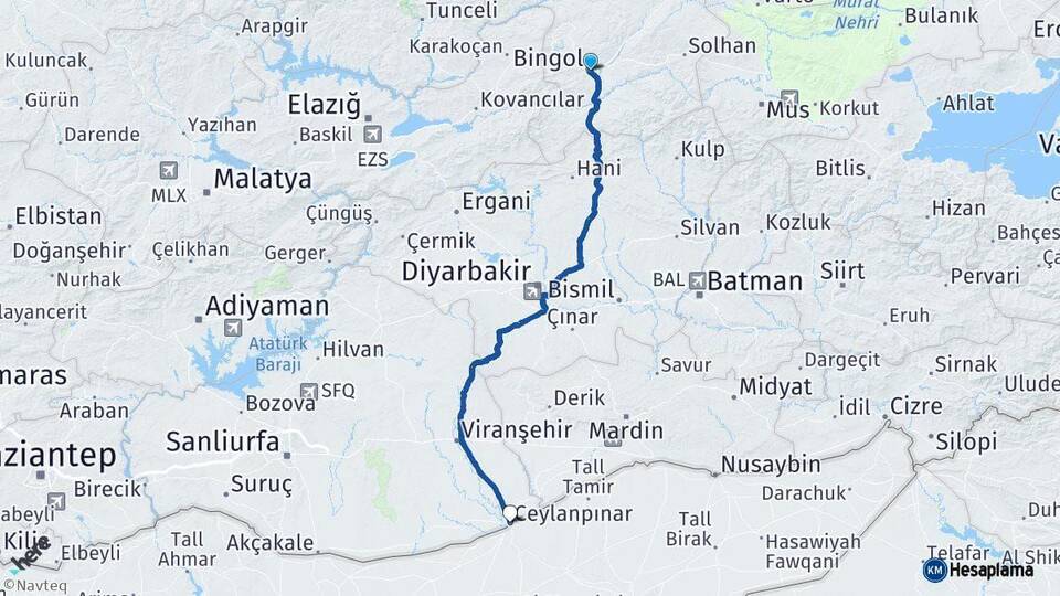 Bingöl Ceylanpınar Şanlıurfa Arası Kaç Km - Yol Haritası