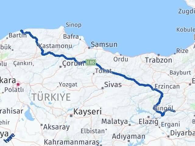 Bingöl Cide Kastamonu Arası Kaç Km - Yol Haritası