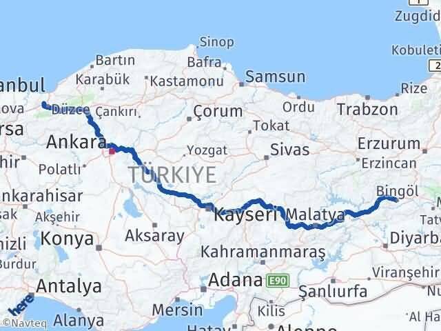 Bingöl Çilimli Düzce Arası Kaç Km - Yol Haritası