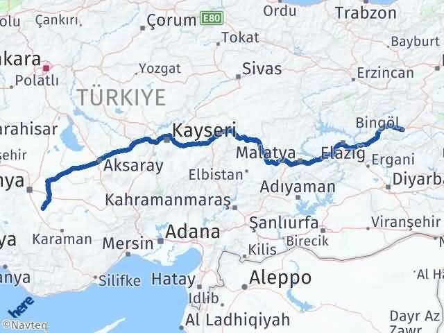 Bingöl Çumra Arası Kaç Km - Yol Tarifi