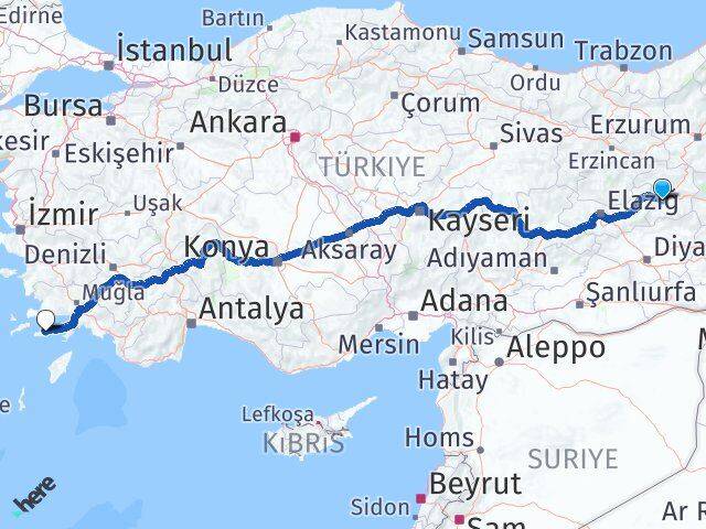 Bingöl Datça Muğla Arası Kaç Km - Yol Haritası
