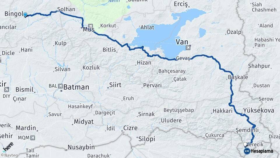 Bingöl Derecik Hakkari Arası Kaç Km - Yol Haritası