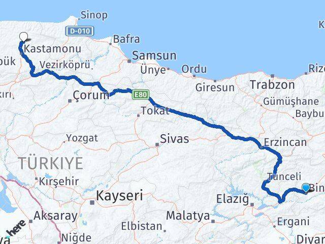 Bingöl Devrekani Kastamonu Arası Kaç Km - Yol Haritası