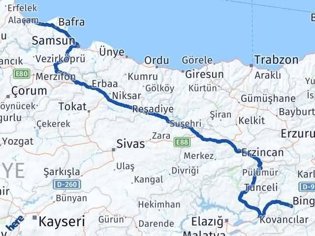 Bingöl Dikmen Sinop Arası Kaç Km - Yol Haritası
