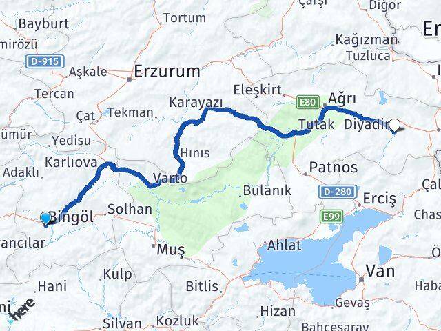 Bingöl Diyadin Ağrı Arası Kaç Km - Yol Haritası