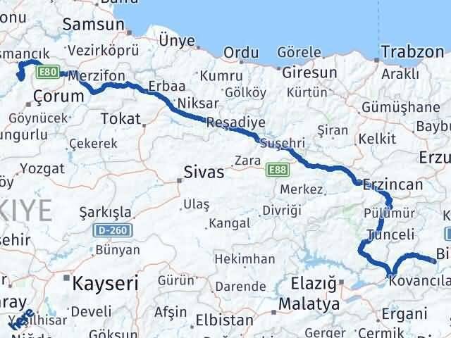Bingöl Dodurga Çorum Arası Kaç Km - Yol Haritası