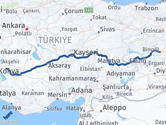 Bingöl Doğanhisar Konya Arası Kaç Km - Yol Haritası