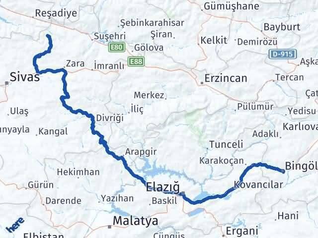 Bingöl Doğanşar Sivas Arası Kaç Km - Yol Haritası