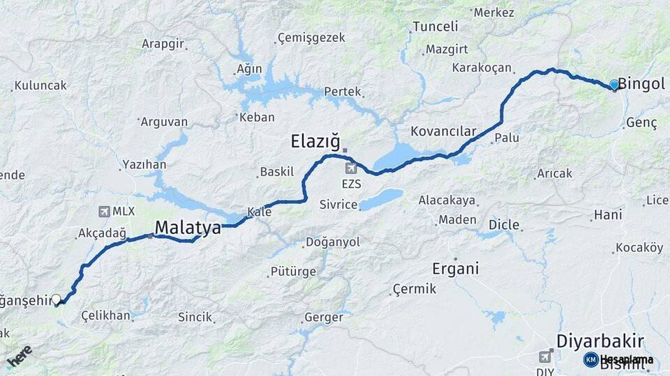 Bingöl Doğanşehir Malatya Arası Kaç Km - Yol Haritası