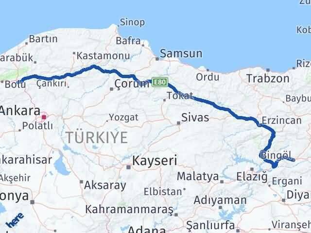 Bingöl Dörtdivan Bolu Arası Kaç Km - Yol Haritası