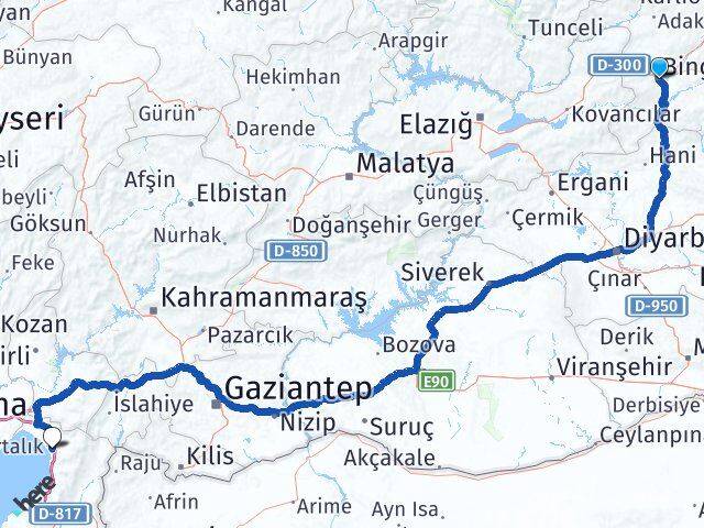 Bingöl Dörtyol Hatay Arası Kaç Km - Yol Haritası