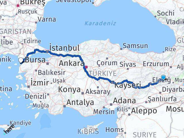 Bingöl Eceabat Çanakkale Arası Kaç Km - Yol Haritası