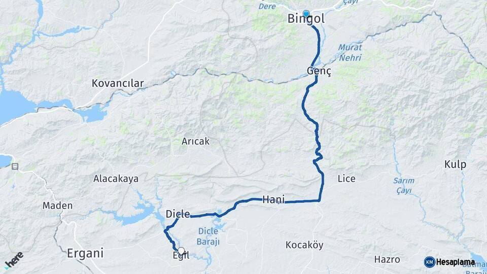 Bingöl Eğil Diyarbakır Arası Kaç Km - Yol Haritası