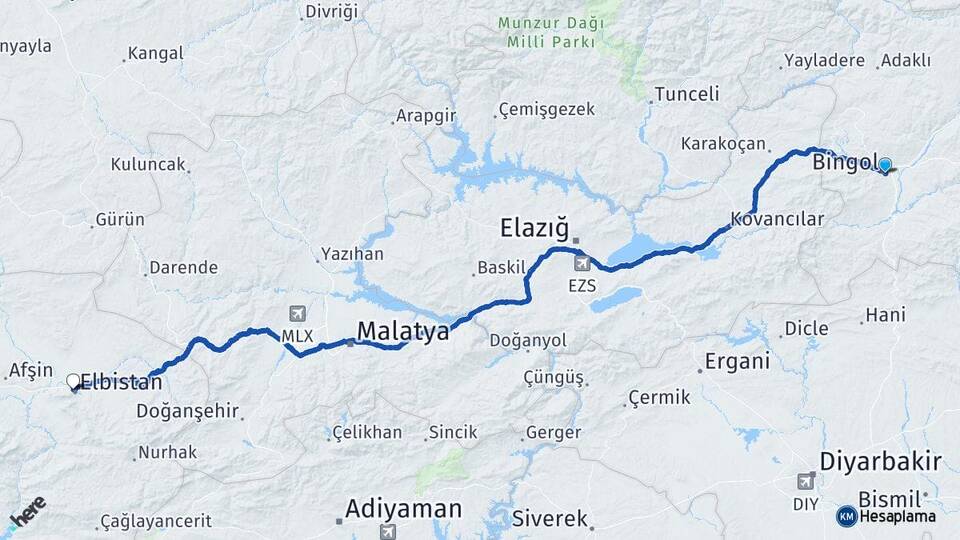 Bingöl Elbistan Kahramanmaraş Arası Kaç Km - Yol Haritası