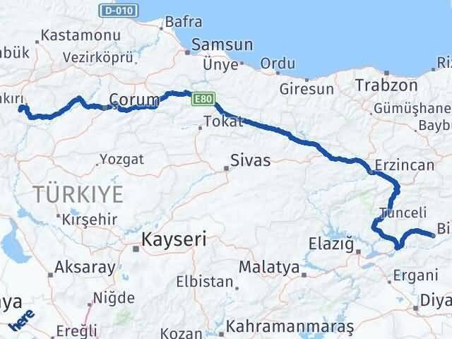 Bingöl Eldivan Çankırı Arası Kaç Km - Yol Haritası