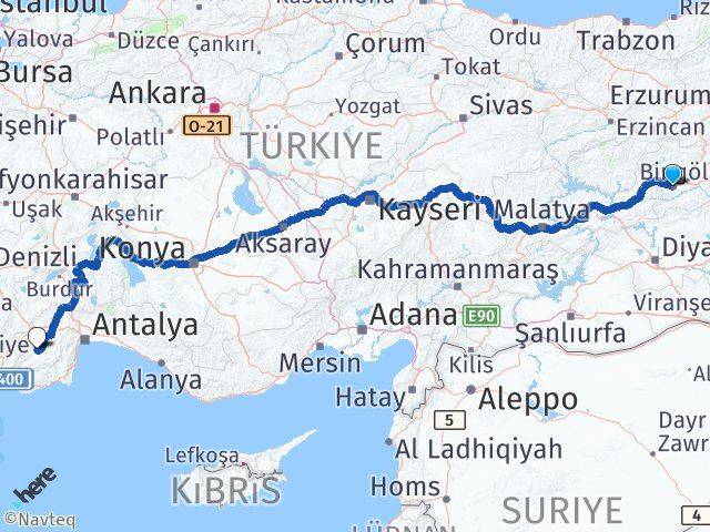 Bingöl Elmalı Antalya Arası Kaç Km - Yol Haritası