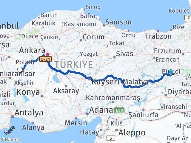 Bingöl Emirdağ Afyonkarahisar Arası Kaç Km - Yol Haritası