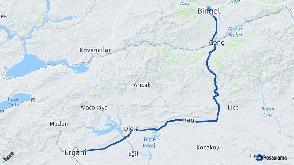 Bingöl Ergani Diyarbakır Arası Kaç Km - Yol Haritası