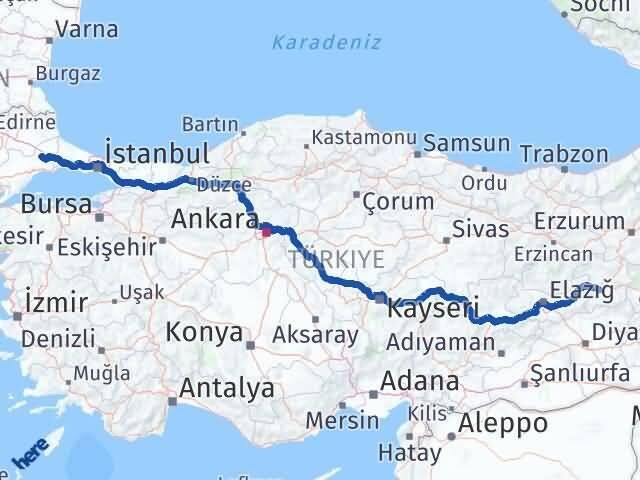 Bingöl Ergene Tekirdağ Arası Kaç Km - Yol Haritası