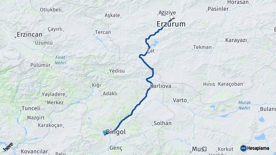 Bingöl Erzurum Arası Kaç Km - Yol Haritası