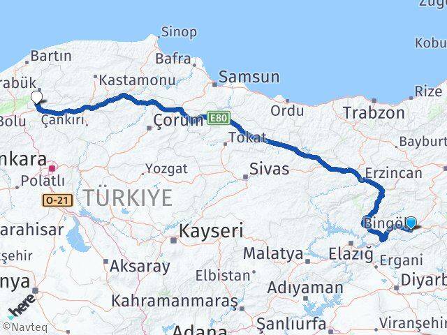 Bingöl Eskipazar Karabük Arası Kaç Km - Yol Haritası