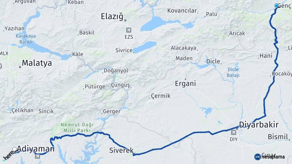 Bingöl Genç Adıyaman Arası Kaç Km - Yol Haritası