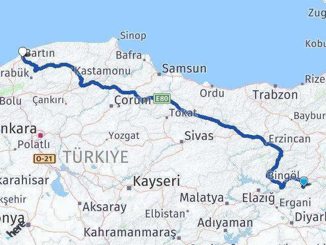 Bingöl Genç Bartın Arası Kaç Km - Yol Haritası