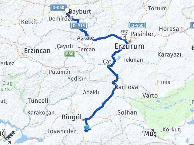 Bingöl Genç Bayburt Arası Kaç Km - Yol Haritası