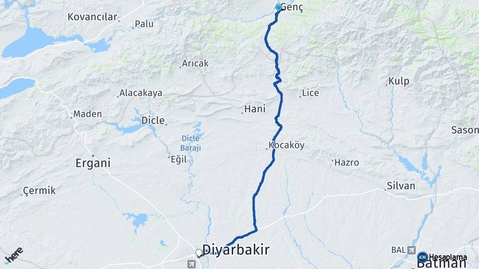 Bingöl Genç Diyarbakır Arası Kaç Km - Yol Haritası