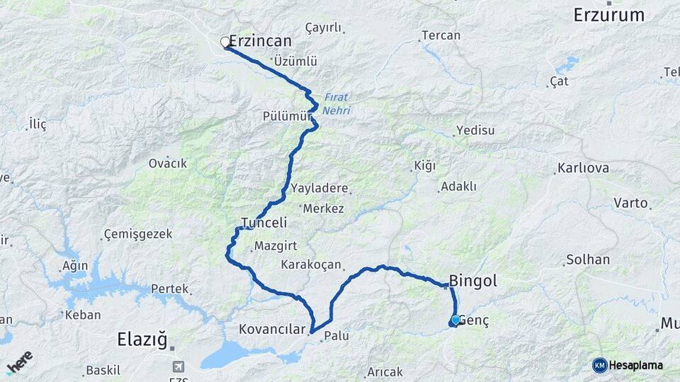 Bingöl Genç Erzincan Arası Kaç Km - Yol Haritası