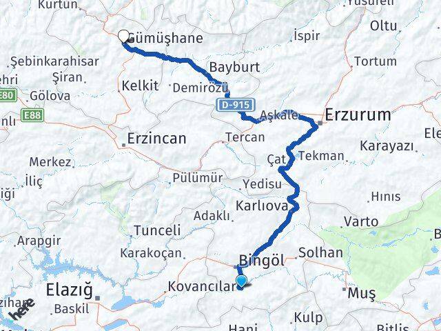 Bingöl Genç Gümüşhane Arası Kaç Km - Yol Haritası