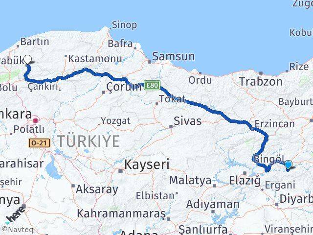 Bingöl Genç Karabük Arası Kaç Km - Yol Haritası