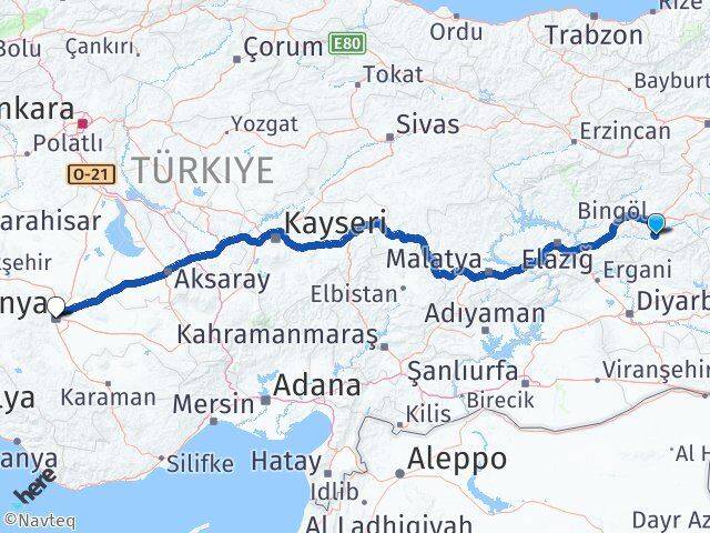 Bingöl Genç Konya Arası Kaç Km - Yol Haritası