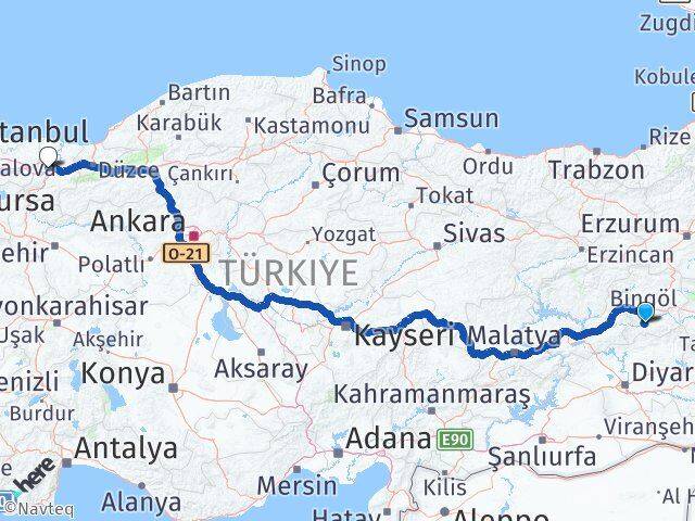 Bingöl Genç Sakarya Arası Kaç Km - Yol Haritası