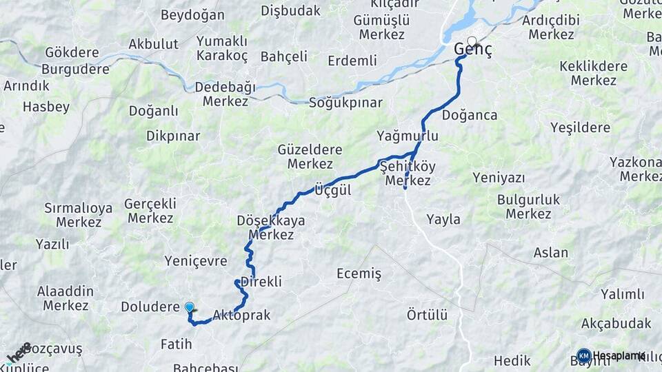 Bingöl Genç Servi Genç Arası Kaç Km - Yol Haritası