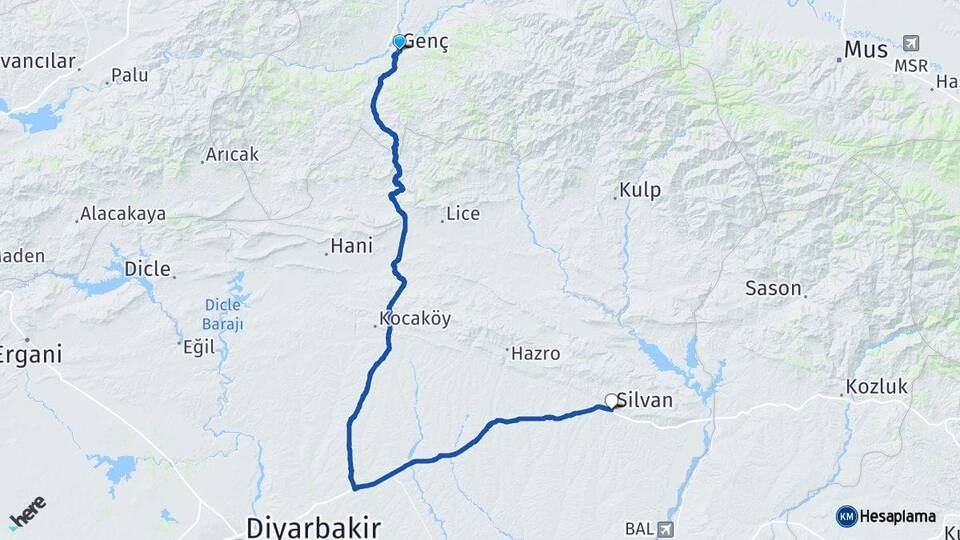 Bingöl Genç Silvan Diyarbakır Arası Kaç Km - Yol Haritası