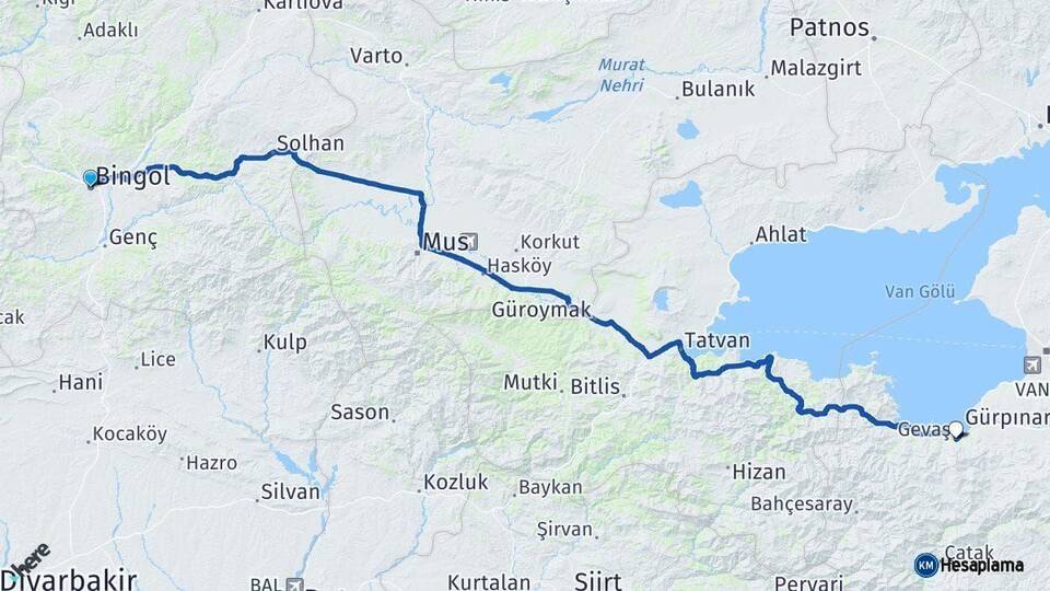 Bingöl Gevaş Van Arası Kaç Km - Yol Haritası