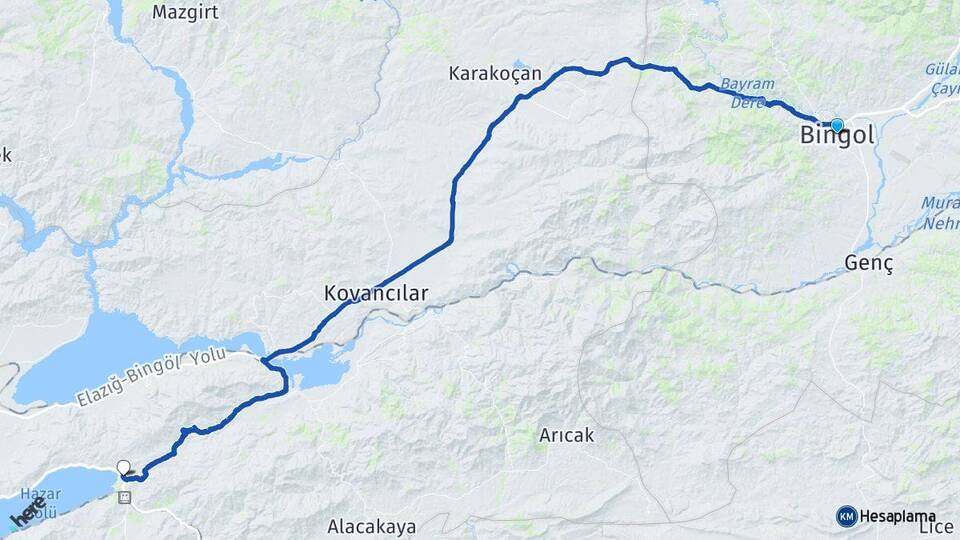 Bingöl Gezin Maden Elazığ Arası Kaç Km - Yol Haritası