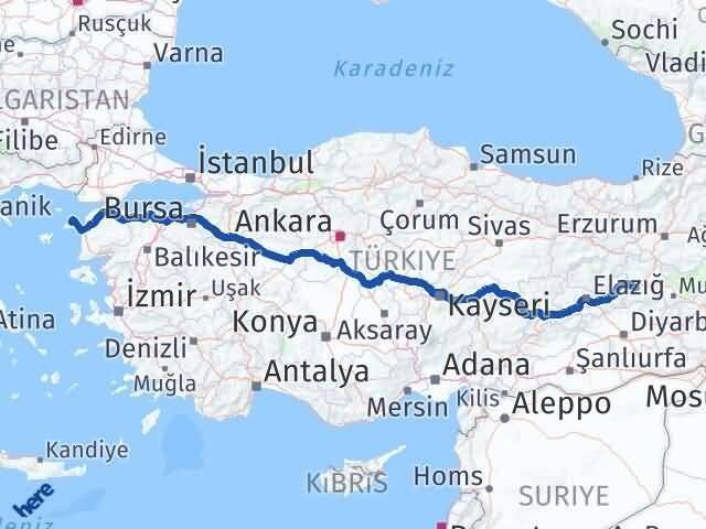 Bingöl Gökçeada Çanakkale Arası Kaç Km - Yol Haritası