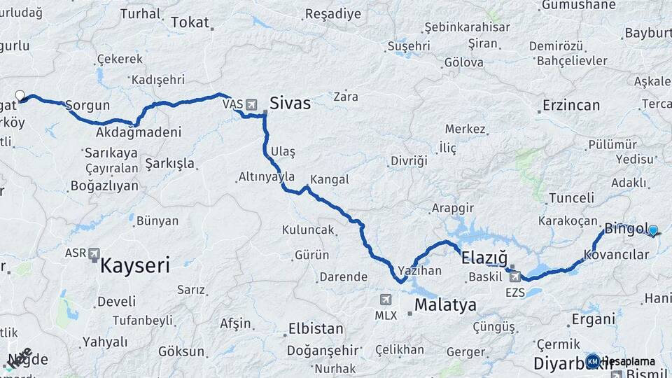 Bingöl Gökdere Arası Kaç Km - Yol Haritası