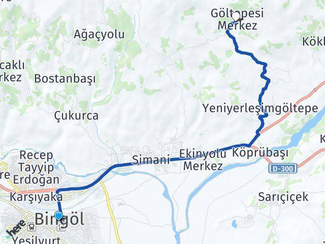 Bingöl Göltepesi Arası Kaç Km - Yol Haritası