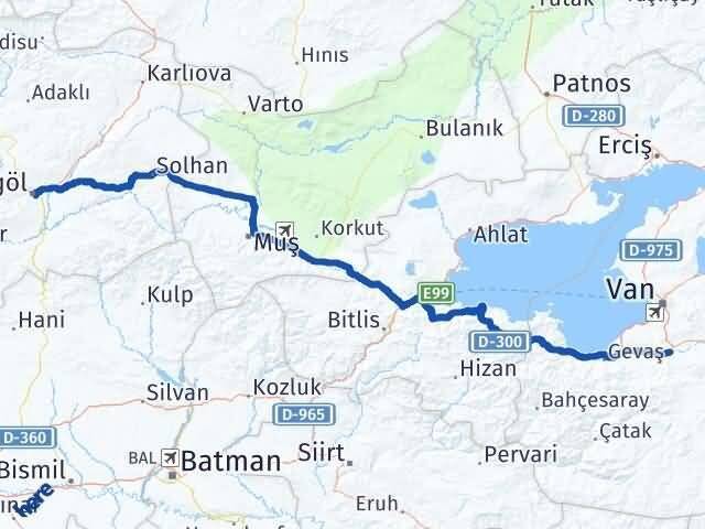 Bingöl Gürpınar Van Arası Kaç Km - Yol Haritası