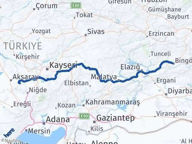 Bingöl Güzelyurt Aksaray Arası Kaç Km - Yol Haritası