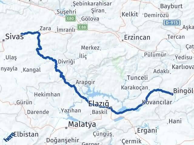 Bingöl Hafik Sivas Arası Kaç Km - Yol Haritası